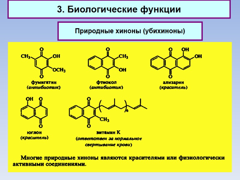 3. Биологические функции Природные хиноны (убихиноны)